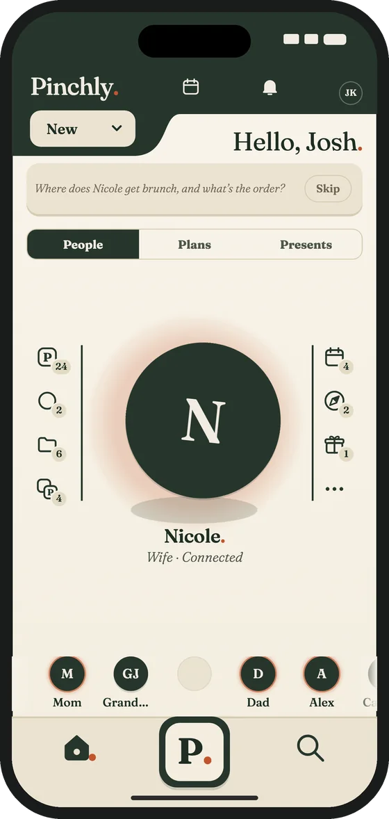 Nicole's page: one card at the top asks where Nicole gets brunch, and what's the order